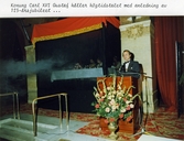 Konung Carl XVI Gustaf håller högtidstal med anledning av stadshypotekets 125-årsjubileum, 1986-09-23