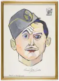Karikerat porträtt av Gunnar Hyltén-Cavallius, utfört ca 1940 av överstelöjtnant Gösta Agermark (1917-2001).