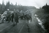 Skogiselever på väg till skogsröjning, 1947