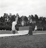 Uppvisning på plint av kvinnliga gymnaster på Gymnastikens dag.