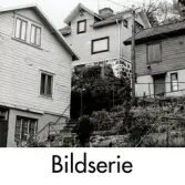 Serie om 11 fotografier som visar bebyggelsen vid Trädgårdsgatan i Trädgården, Mölndal, år 1988. Byggnadsdokumentation inför rivning.