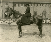 Anna Gripenstedt till häst på Stockholms stadion, ca 1920