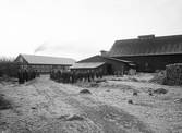 Skrufs glasbruk. Personalen samlad utanför glasbruket. Tidigt 1900-tal.