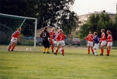 Fotbollslaget Jitex BK spelar match mot Landvetter IF på Kvarnbyvallen i Mölndal, år 1996. Matchen slutade 1-1.