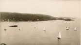 Gustafsberg med segelbåtar i Byfjorden.

Stämplad i högra hörnet: Maria Lundbäck Uddevalla. 1914