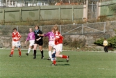 Fotbollslaget Jitex BK spelar match mot Mallbackens IF på Kvarnbyvallen i Mölndal, april 1993. Matchen slutade 2-1.