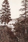 Parti av Gustafsberg. Varmbadhuset skymtar mellan träden.

Stämplad i högra hörnet: Maria Lundbäck Uddevalla. 1913.