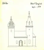 Skiss av Alböke kyrka.