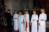 Kröningen av Mölndals Lucia i Fässbergs kyrka i december 1985.