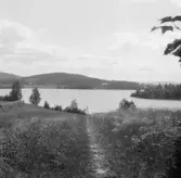 Borlänge, Torsång. Övre Milsbosjön från Svens Sedins på andra sidan Faxberget i bakgrunden. Rösåsen t.v. 1926.