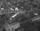 Flygfoto över Linköping, sydväst från slottet, år 1959