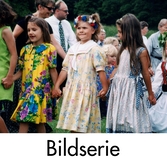 Serie om nio fotografier som visar midsommarfirande vid Gunnebo slott i Mölndal på 1990-talet.