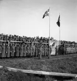 Kung Gustaf V:s besök i Liatorp 1939. 
Stram parad, trol. efter kungens tal från tribunen.
