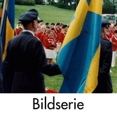 Serie om nio fotografier som visar nationaldagsfirande i Stadshusparken i Mölndal den 6 juni 1999.