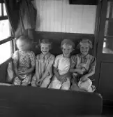 Barnkolonin. 
Några flickor sitter tillsammans i en tågkupé, strax innan
avgång till barnkolonin i Skrea, Halland.