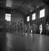 Avslutning vid Grimslövs folkhögskola.
Uppvisning av kvinnliga gymnaster i gymnastiksalen.