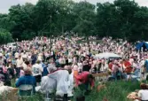 Midsommarfirande vid Gunnebo slott i Mölndal, år 1999. Vy mot midsommarstången.