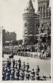 Beredskap 1914-18.
Inspektion av landstormsförband efter mobiliseringen den 1/8 1914. 
Uppställning framför rådhuset i Helsingborg, 23/8 1914.