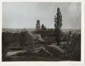 Vy från Uppsala slott mot Uppsala domkyrka före 1885