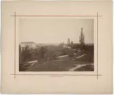 Vy från Uppsala slott mot Uppsala domkyrka före 1885