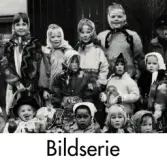 Serie om tre svartvita fotografier som visar påskfirande på Mölndals torg, år 1991. Porträtt av påskkärringar och påskgubbar.