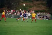 Fotbollslaget Jitex BK spelar match mot Tyresö IF på Kvarnbyvallen i Mölndal den 15 juli 1995. Jitex BK vann matchen med 4-2.