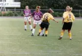 Fotbollslaget Jitex BK spelar match mot Lindsdals IF på Kvarnbyvallen i Mölndal den 29 maj 1993. Jitex BK förlorade matchen med 2-3.