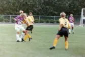 Fotbollslaget Jitex BK spelar match mot Lindsdals IF på Kvarnbyvallen i Mölndal den 29 maj 1993. Jitex BK förlorade matchen med 2-3.