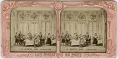 Stereokort ur serien Les théatres de Paris, utgiven av BK, Paris på 1860-talet. Bilden föreställer en scen ur operan Den svarta dominon. Stereokortet är ett så kallat French tissue bestående av ett handkolorerat albuminfoto monterat i kartongram med tunt papper på baksidan. När kortet belyses bakifrån framträder färgerna. Kopian av kortet har framställts med två olika metoder: skanning på flatbäddsskanner och fotografering på ljusbord. 