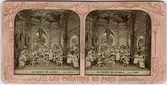 Stereokort ur serien Les théatres de Paris, utgiven av BK, Paris på 1880-talet. Bilden föreställer en scen ur operan Le tribut de Zamora (svensk titel okänd). Stereokortet är ett så kallat French tissue bestående av ett handkolorerat albuminfoto monterat i kartongram med tunt papper på baksidan. När kortet belyses bakifrån framträder färgerna. Kopian av kortet har framställts med två olika metoder: skanning på flatbäddsskanner och fotografering på ljusbord. 