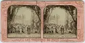 Stereokort (skadat) ur serien Les théatres de Paris, utgiven av BK, Paris på 1880-talet. Bilden föreställer en scen ur operan Le tribut de Zamora (svensk titel okänd). Stereokortet är ett så kallat French tissue bestående av ett handkolorerat albuminfoto monterat i kartongram med tunt papper på baksidan. När kortet belyses bakifrån framträder färgerna. Kopian av kortet har framställts med två olika metoder: skanning på flatbäddsskanner och fotografering på ljusbord. 