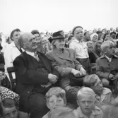 Åhörare, troligen möte med stugägareföreningen i Stora Apelviken. I bildens centrum ett äldre par omgivet av många barn.