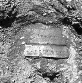 Romfartuna sn Äs RAÄ 119 Arkeologisk undersökning utförd av Vlm / Åke Hyenstrand och Ann Nilsson 1967.
Närbild av gropkeramik
Samhör med:  Inv.nr 18164