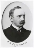 Carl Rudolf Fagerholm, kronofogde i Ljungby, Sunnerbo härad, 1896.
Bröstbild, halvprofil. Ateljéfoto.