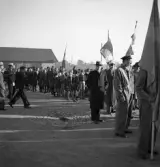 Svenska Flaggans dag, 6/6 1941. 
Uppställning med flaggor m.m. utanför ett magasin (på nuv. Oxtorget ?).