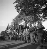 Svenska Flaggans dag, 6/6 1941. 
Marsch med musikkår och flaggbärare.