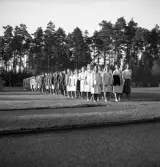 Svenska Flaggans dag, 6/6 1941. Ett antal kvinnor har ställt upp sig för parad på Värendsvallen.