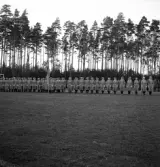 Svenska Flaggans dag, 6/6 1941. Ett antal kvinnor i lottauniform, har ställt upp sig för parad på Värendsvallen.