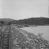 Falun, Sundborn, Hinsen. Bryggan och spelflotte vid Svartbäcken.