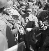 Hemvärnet, 28/6 1941. 
En man  i hemvärnsuniform förevisar en handgranat (?).