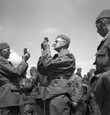 Hemvärnet, 28/6 1941. 
Några män i hemvärnsuniform undersöker handgranater.