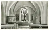 Vykort med interiör från Råby-Rönö kyrka i Södermanland, år 1954.