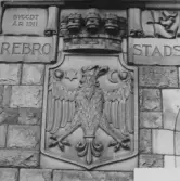 Stadsvapen på fasad på Vasagatan 9, ca 1970