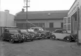 G. Sälls motorverkstad i Växjö, ca. 1940. Ett antal uppradade Fiat Topolino.