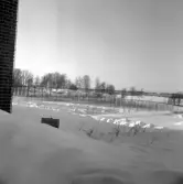 Snötäckt  skylt på Norra kyrkogården, 1977-01-28