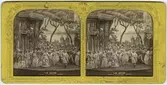 Stereokort ur serien Actualités Théatrales utgiven på 1860-talet. Bilden föreställer en scen ur operan Judinnan. Stereokortet är ett så kallat French tissue bestående av ett handkolorerat albuminfoto monterat i kartongram med tunt papper på baksidan. När kortet belyses bakifrån framträder färgerna. Kopian av kortet har framställts med två olika metoder: skanning på flatbäddsskanner och fotografering på ljusbord. 