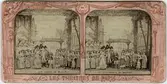 Stereokort ur serien Les théatres de Paris, utgiven av BK, Paris på 1860-talet. Bilden föreställer en scen ur operan Mignon. Stereokortet är ett så kallat French tissue bestående av ett handkolorerat albuminfoto monterat i kartongram med tunt papper på baksidan. När kortet belyses bakifrån framträder färgerna. Kopian av kortet har framställts med två olika metoder: skanning på flatbäddsskanner och fotografering på ljusbord. 