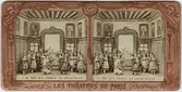 Stereokort ur serien Les théatres de Paris, utgiven av BK, Paris på 1860-talet. Bilden föreställer en scen ur operan Duellen. Stereokortet är ett så kallat French tissue bestående av ett handkolorerat albuminfoto monterat i kartongram med tunt papper på baksidan. När kortet belyses bakifrån framträder färgerna. Kopian av kortet har framställts med två olika metoder: skanning på flatbäddsskanner och fotografering på ljusbord. 