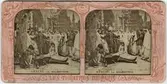 Stereokort ur serien Les théatres de Paris, utgiven av BK, Paris på 1880-talet. Bilden föreställer en scen ur operan Faust. Stereokortet är ett så kallat French tissue bestående av ett handkolorerat albuminfoto monterat i kartongram med tunt papper på baksidan. När kortet belyses bakifrån framträder färgerna. Kopian av kortet har framställts med två olika metoder: skanning på flatbäddsskanner och fotografering på ljusbord. 
