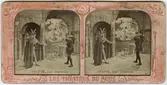 Stereokort ur serien Les théatres de Paris, utgiven av BK, Paris på 1880-talet. Bilden föreställer en scen ur operan Faust. Stereokortet är ett så kallat French tissue bestående av ett handkolorerat albuminfoto monterat i kartongram med tunt papper på baksidan. När kortet belyses bakifrån framträder färgerna. Kopian av kortet har framställts med två olika metoder: skanning på flatbäddsskanner och fotografering på ljusbord. 